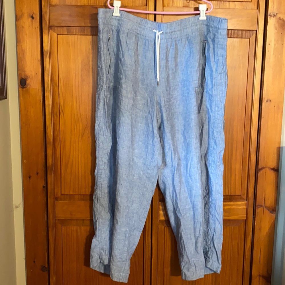 Women’s Athleta Cabo Blue Linen Wide Leg Pants Size 24